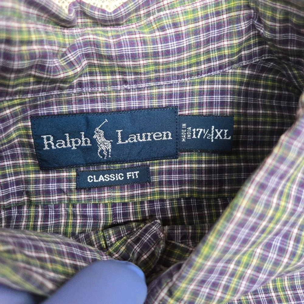 Polo Ralph Lauren Shirt Mens XL Purple Green Check Button Down Long Sleeve Pony